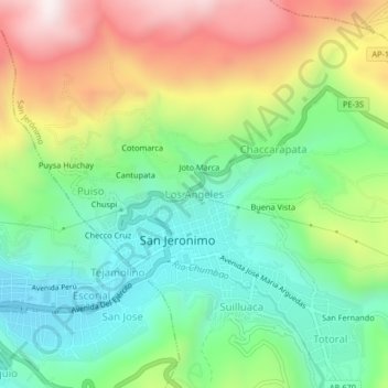 Carte topographique Los Angeles, altitude, relief