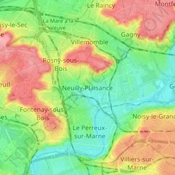 Carte topographique Neuilly-Plaisance, altitude, relief
