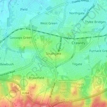 Carte topographique Southgate, altitude, relief