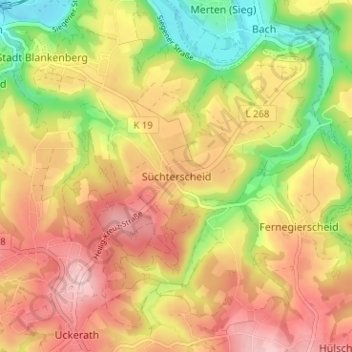 Carte topographique Süchterscheid, altitude, relief