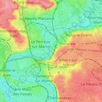 Carte topographique Bry-sur-Marne, altitude, relief