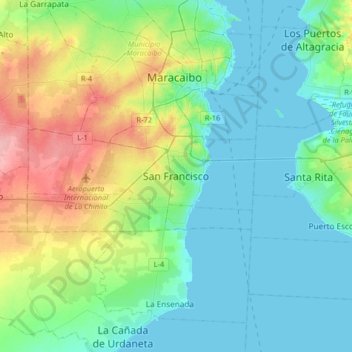 Carte topographique San Francisco, altitude, relief