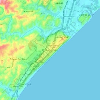 Carte topographique Umbogintwini, altitude, relief