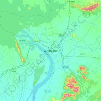 Carte topographique Sambalpur, altitude, relief