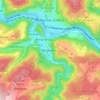 Carte topographique Bergnassau, altitude, relief