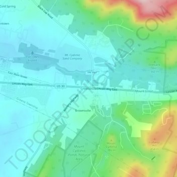 Carte topographique Greenwood, altitude, relief