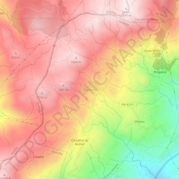 Carte topographique Silvares, altitude, relief