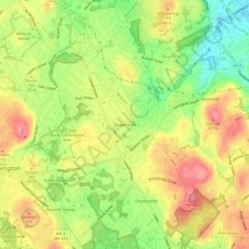 Carte topographique Shaker Glen, altitude, relief