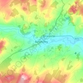 Carte topographique Ballybofey, altitude, relief