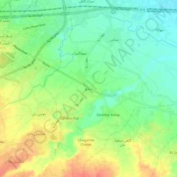Carte topographique Phandu, altitude, relief