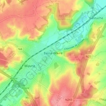 Carte topographique Basse-Wavre, altitude, relief