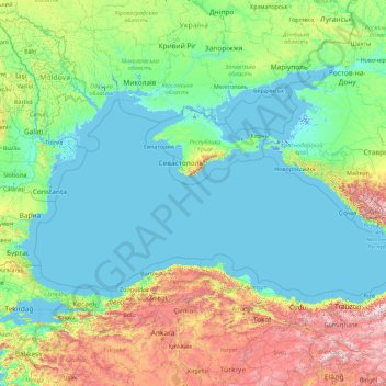 Carte topographique Mer Noire, altitude, relief