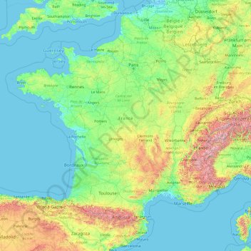 Carte topographique France métropolitaine, altitude, relief