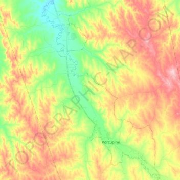 Carte topographique Porcupine, altitude, relief