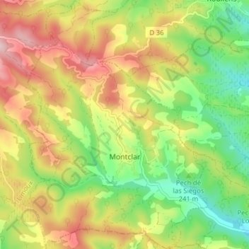 Carte topographique Montclar, altitude, relief