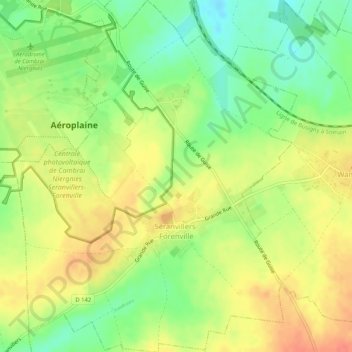 Carte topographique Séranvillers-Forenville, altitude, relief