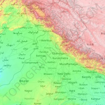 Carte topographique Sutlej, altitude, relief