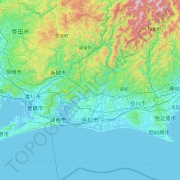Carte topographique Hamamatsu, altitude, relief