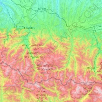 Carte topographique Aire d'adhésion du Parc national des Pyrénées Occidentales, altitude, relief