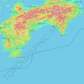 Carte topographique Préfecture de Kōchi, altitude, relief