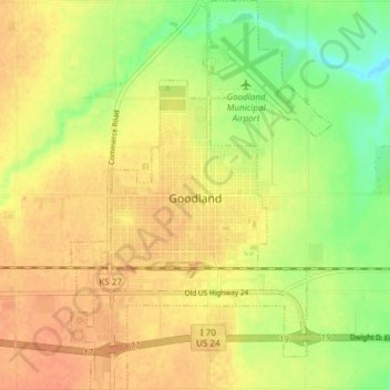 Carte topographique Goodland, altitude, relief