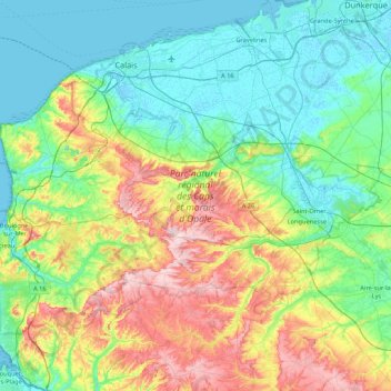 Carte topographique Parc naturel régional des Caps et marais d'Opale, altitude, relief