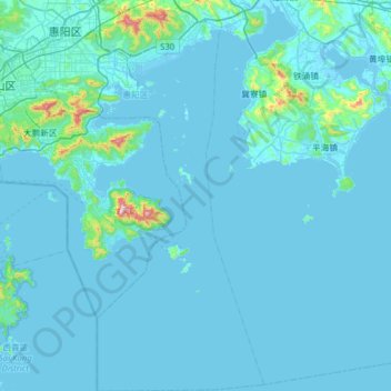 Carte topographique 惠州大亚湾经济技术开发区, altitude, relief