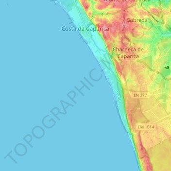 Carte topographique Costa da Caparica, altitude, relief