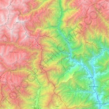 Carte topographique Punakha, altitude, relief