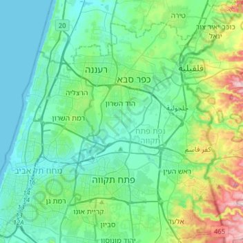 Carte topographique Drom HaSharon Regional Council, altitude, relief