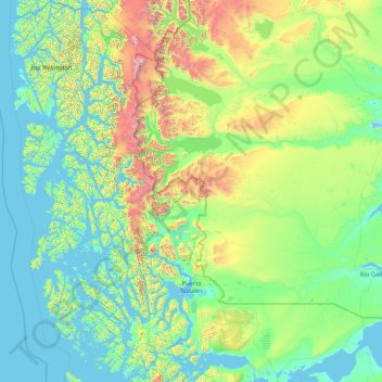 Carte topographique Natales, altitude, relief