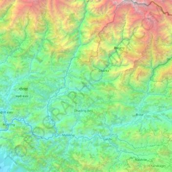 Carte topographique Dhading, altitude, relief