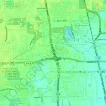 Carte topographique North Houston District, altitude, relief