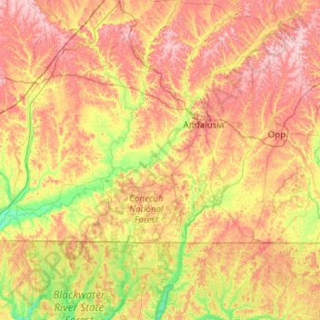 Carte topographique Conecuh National Forest, altitude, relief