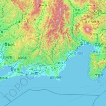 Carte topographique Shizuoka Prefecture, altitude, relief
