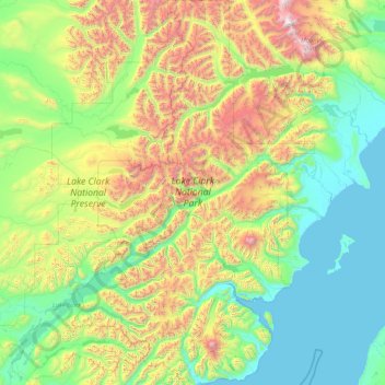 Carte topographique Lake Clark National Park and Preserve, altitude, relief