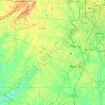 Carte topographique York County, altitude, relief
