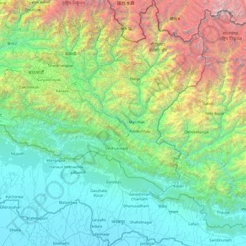 Carte topographique जनकपुर अञ्चल, altitude, relief