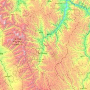 Carte topographique Provincia de Huari, altitude, relief
