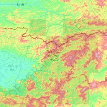 Carte topographique Betung Kerihun National Park, altitude, relief