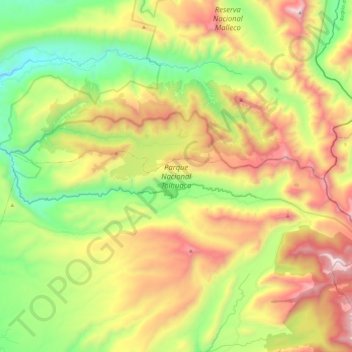 Carte topographique Parque Nacional Tolhuaca, altitude, relief