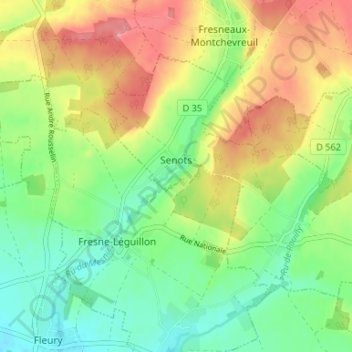 Carte topographique Senots, altitude, relief