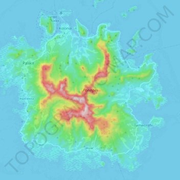 Carte topographique Pohnpei, altitude, relief