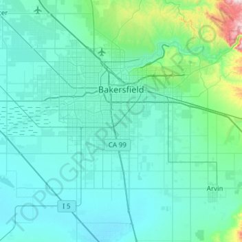 Carte topographique Bakersfield, altitude, relief
