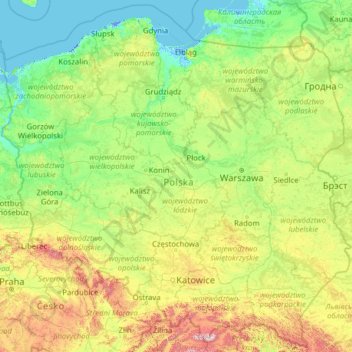 Carte topographique Pologne, altitude, relief