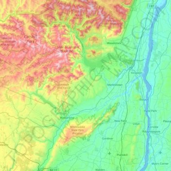 Carte topographique Ulster County, altitude, relief