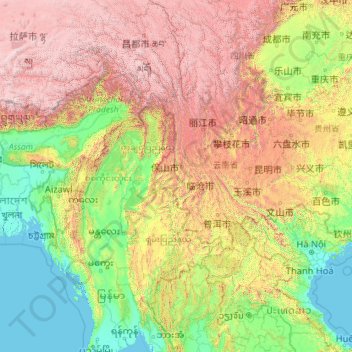 Carte topographique 怒江, altitude, relief