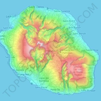 Carte topographique Académie de la Réunion, altitude, relief