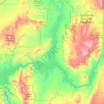 Carte topographique Lake Mead, altitude, relief