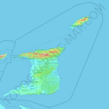 Carte topographique Trinité-et-Tobago, altitude, relief